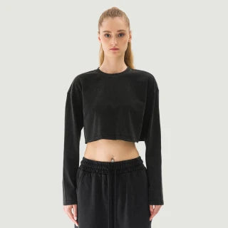 260 GSM GET RICH OR DIE BROKE WOMEN'S RAW HEM LONG SLEEVE CROP TOP