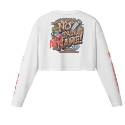 260 GSM GET RICH OR DIE BROKE WOMEN'S RAW HEM LONG SLEEVE CROP TOP