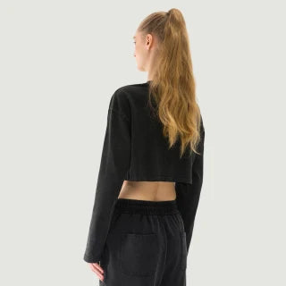 260 GSM GET RICH OR DIE BROKE WOMEN'S RAW HEM LONG SLEEVE CROP TOP