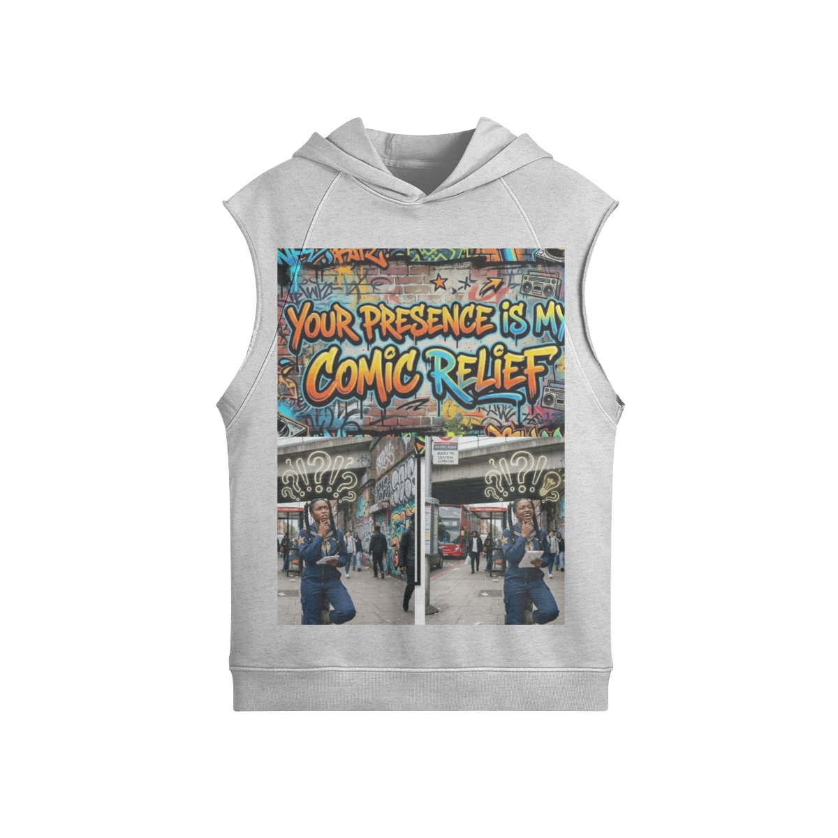 380 GSM COMIC RELIEF UNISEX OVERSIZED WASHED SLEEVELESZ HOODIE