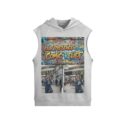 380 GSM COMIC RELIEF UNISEX OVERSIZED WASHED SLEEVELESZ HOODIE
