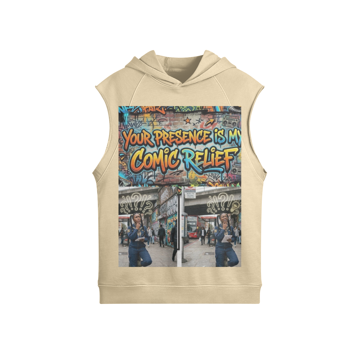 380 GSM COMIC RELIEF UNISEX OVERSIZED WASHED SLEEVELESZ HOODIE