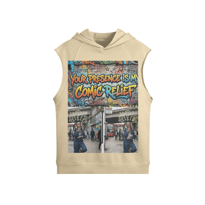 380 GSM COMIC RELIEF UNISEX OVERSIZED WASHED SLEEVELESZ HOODIE