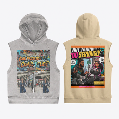 380 GSM COMIC RELIEF UNISEX OVERSIZED WASHED SLEEVELESZ HOODIE