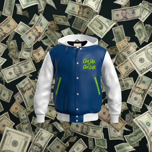 GET RICH ALL COWHIDE LEATHER UNISEX LETTERMAN