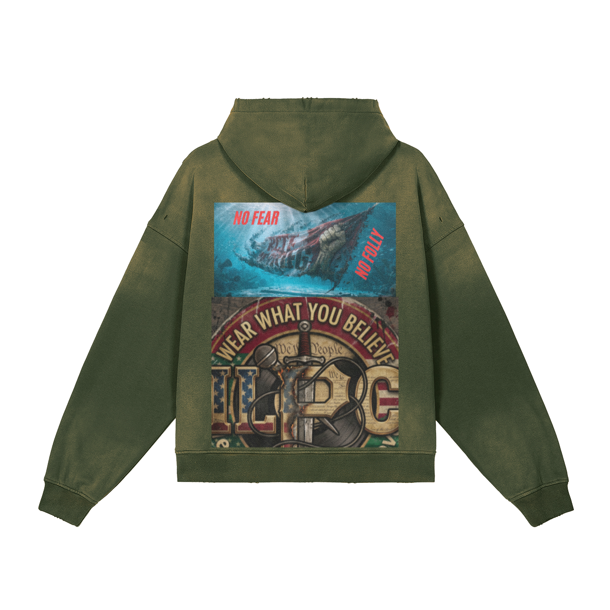 **BRAND NEW** 440GSM Unisex Sun Faded Distressed Full-zip Hoodie