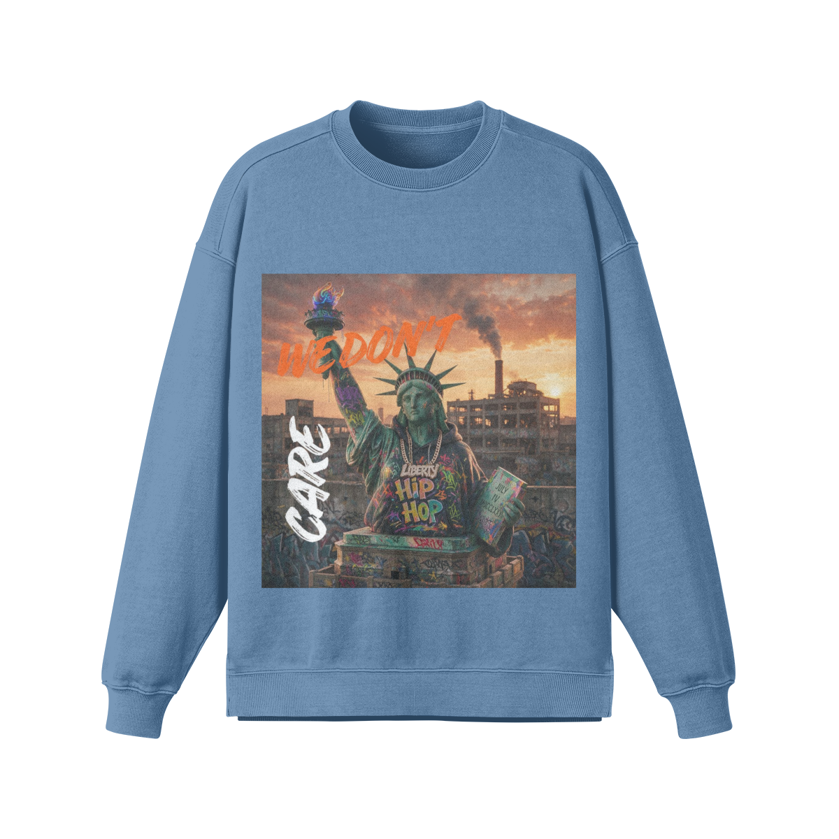 WE DON'T CARE 380GSM Unisex Heavyweight Oversized Side Slit Faded Sweatshirt