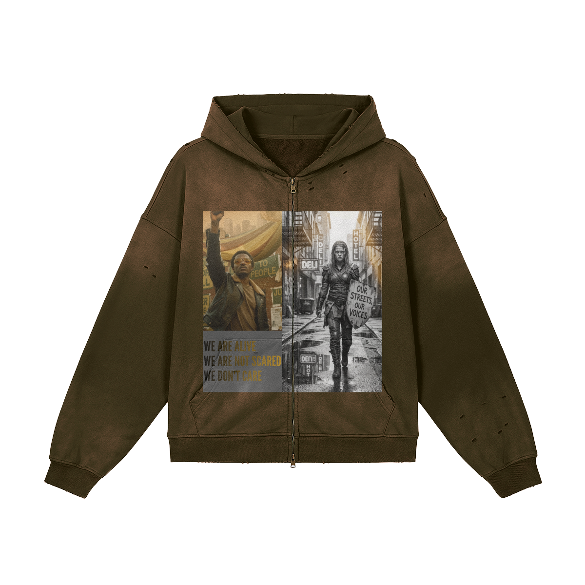 **BRAND NEW** 440GSM Unisex Sun Faded Distressed Full-zip Hoodie