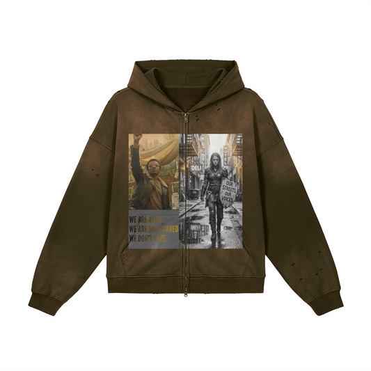 **BRAND NEW** 440GSM Unisex Sun Faded Distressed Full-zip Hoodie