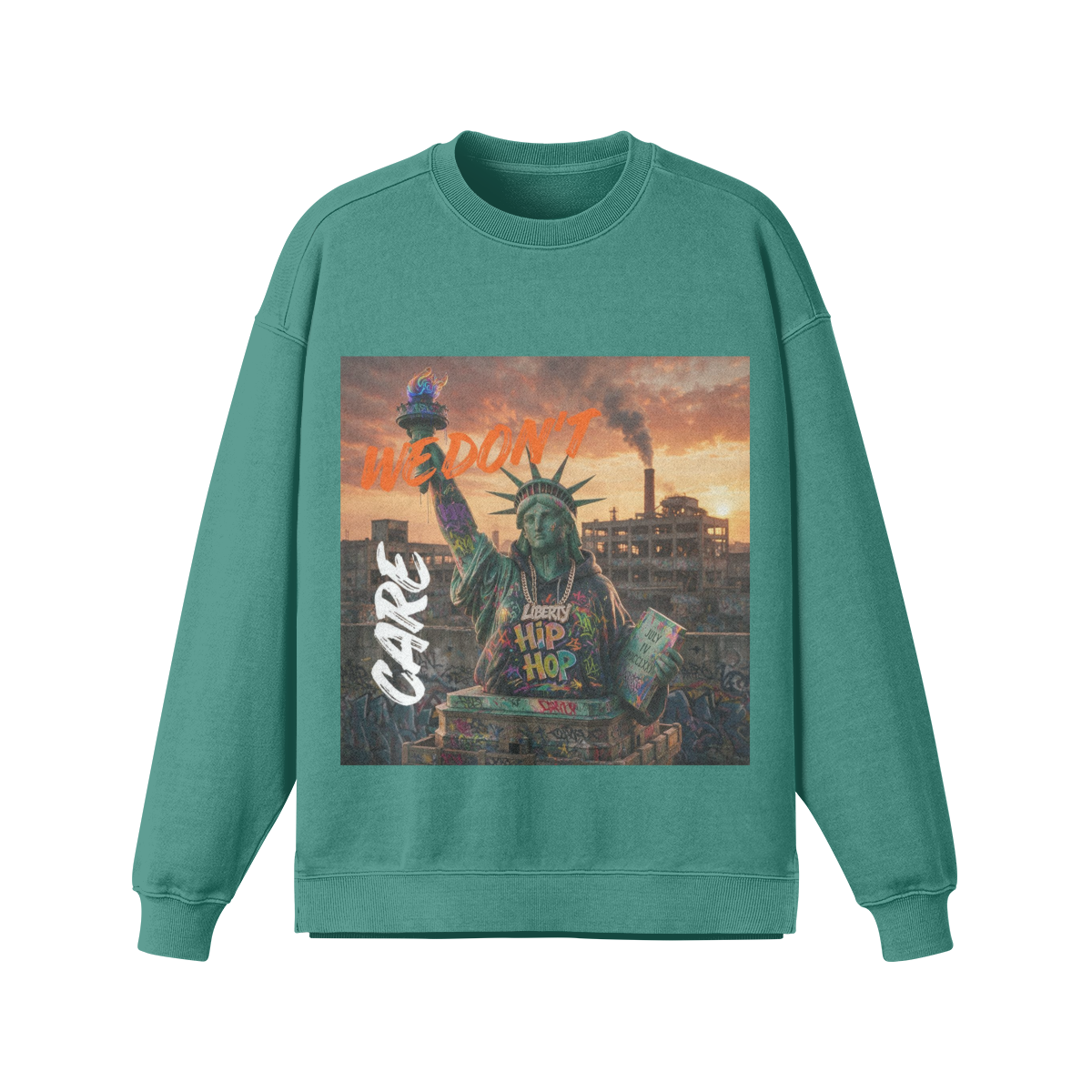 WE DON'T CARE 380GSM Unisex Heavyweight Oversized Side Slit Faded Sweatshirt