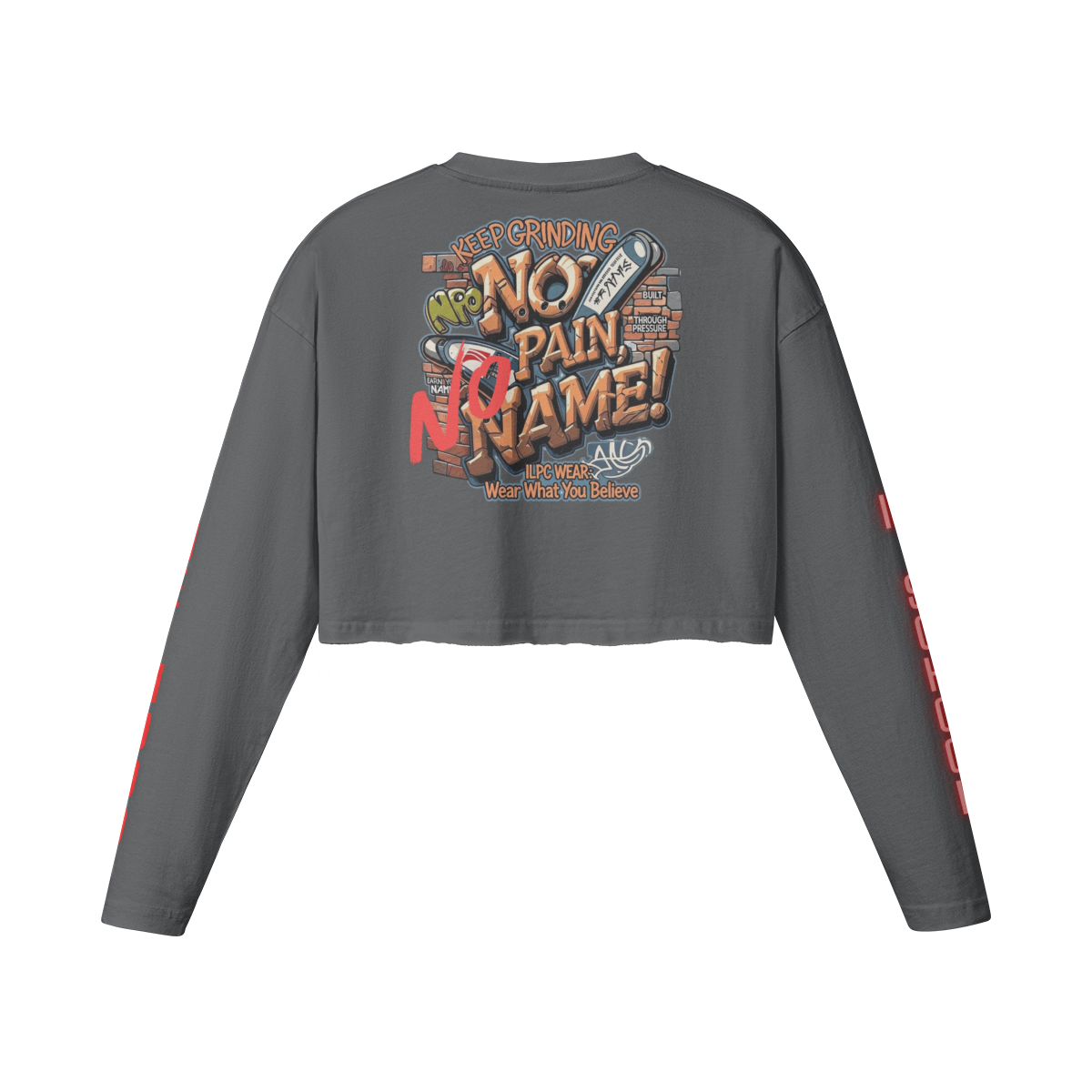 260 GSM GET RICH OR DIE BROKE WOMEN'S RAW HEM LONG SLEEVE CROP TOP