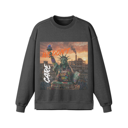 WE DON'T CARE 380GSM Unisex Heavyweight Oversized Side Slit Faded Sweatshirt