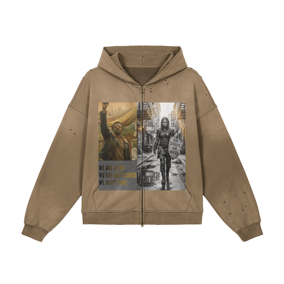 **BRAND NEW** 440GSM Unisex Sun Faded Distressed Full-zip Hoodie
