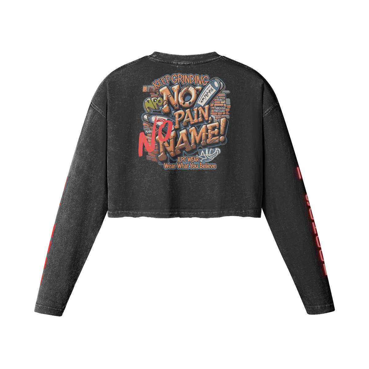 260 GSM GET RICH OR DIE BROKE WOMEN'S RAW HEM LONG SLEEVE CROP TOP