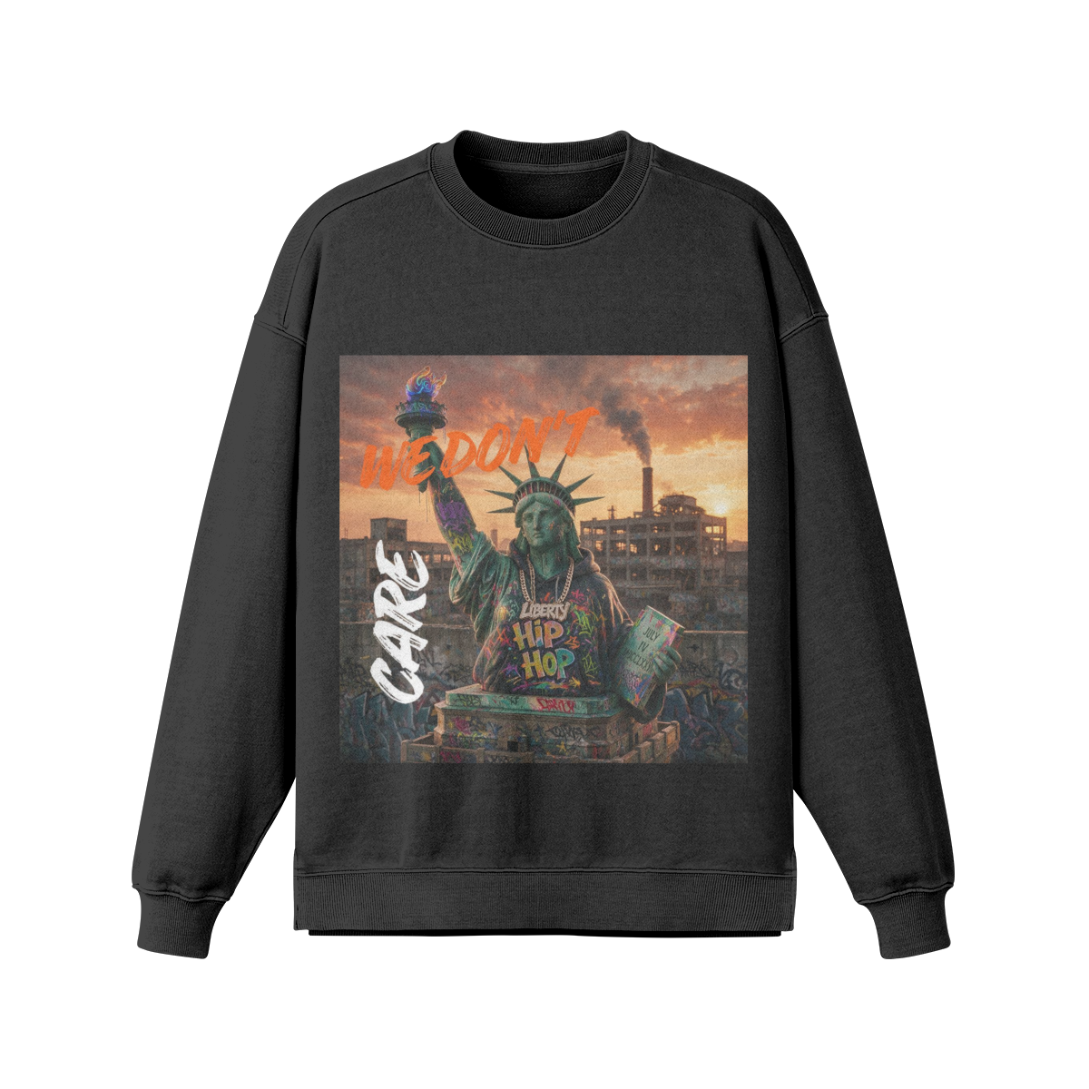 WE DON'T CARE 380GSM Unisex Heavyweight Oversized Side Slit Faded Sweatshirt