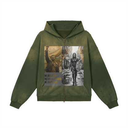 **BRAND NEW** 440GSM Unisex Sun Faded Distressed Full-zip Hoodie