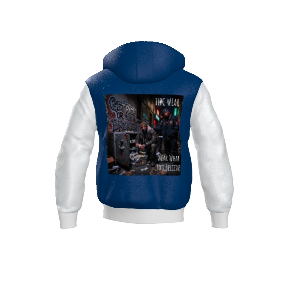 GET RICH ALL COWHIDE LEATHER UNISEX LETTERMAN