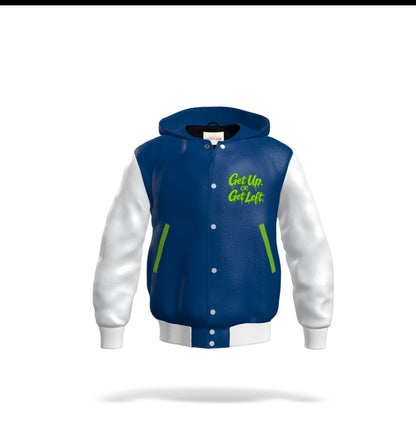 GET RICH ALL COWHIDE LEATHER UNISEX LETTERMAN