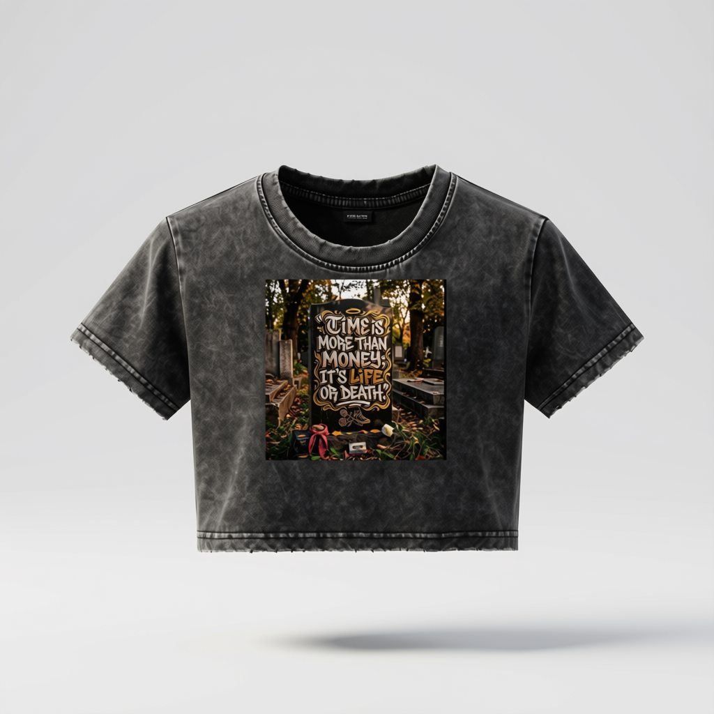 220 GSM TIME AND MONEY UNISEX SNOW WASH CROP TOP T SHIRT