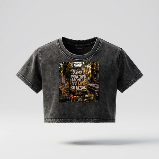 220 GSM TIME AND MONEY UNISEX SNOW WASH CROP TOP T SHIRT