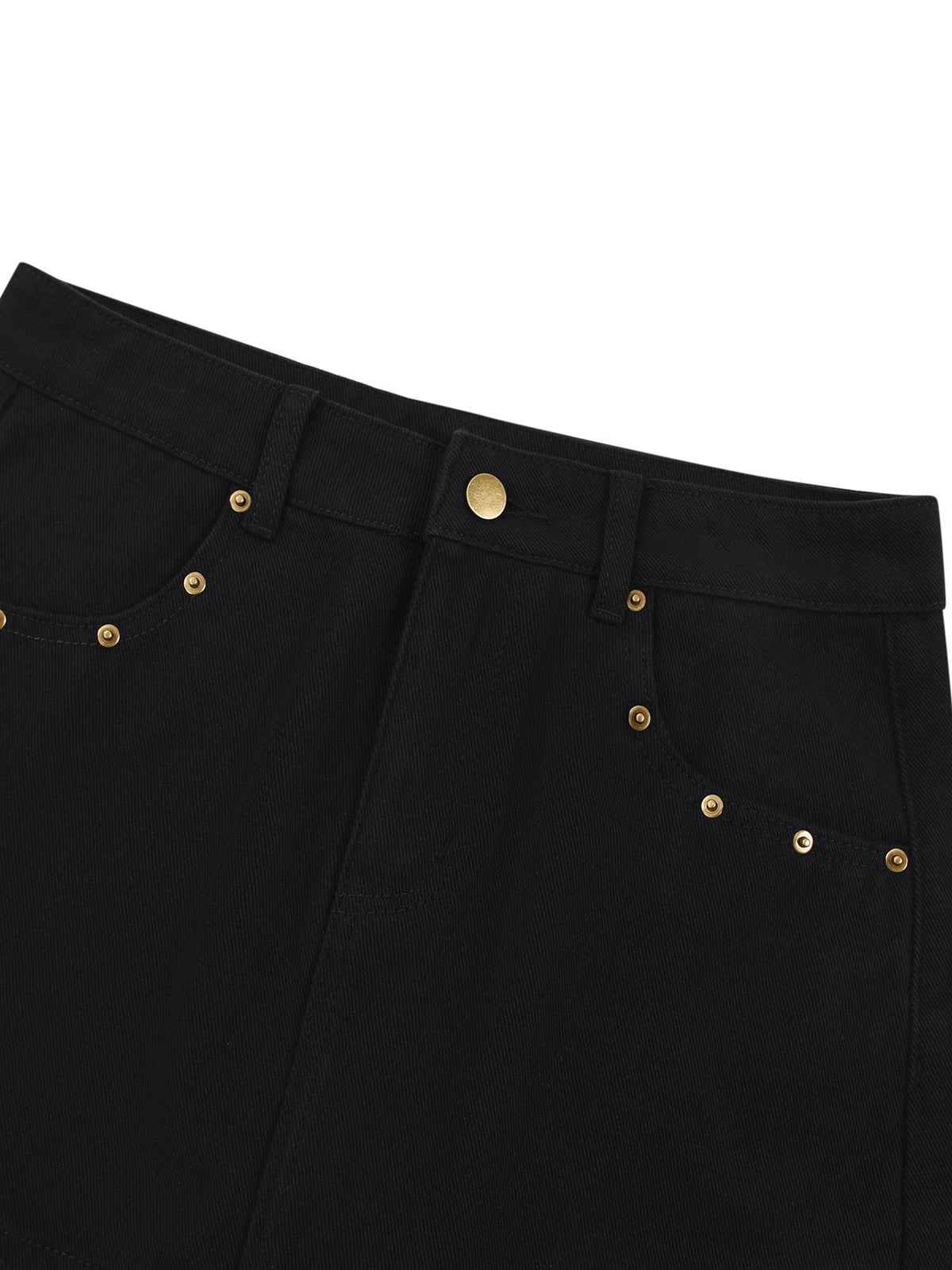 LAUGHING AT YOU (WOMEN'S SIZES) GOLD STUDDED DENIM MINI SKIRT (320 GSM)
