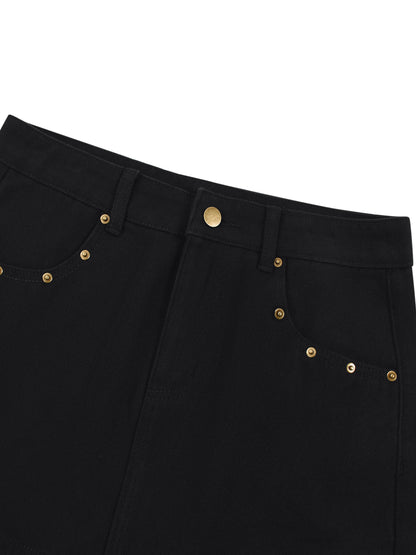 LAUGHING AT YOU (WOMEN'S SIZES) GOLD STUDDED DENIM MINI SKIRT (320 GSM)