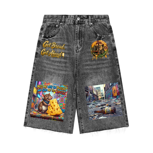GET TO THE CHEESE (MEN'S SIZING) VINTAGE WIDE LEG DENIM SHORTS (430 GSM)
