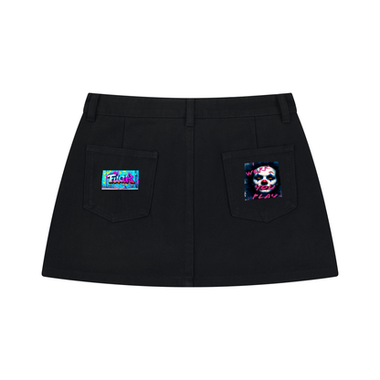 LAUGHING AT YOU (WOMEN'S SIZES) GOLD STUDDED DENIM MINI SKIRT (320 GSM)