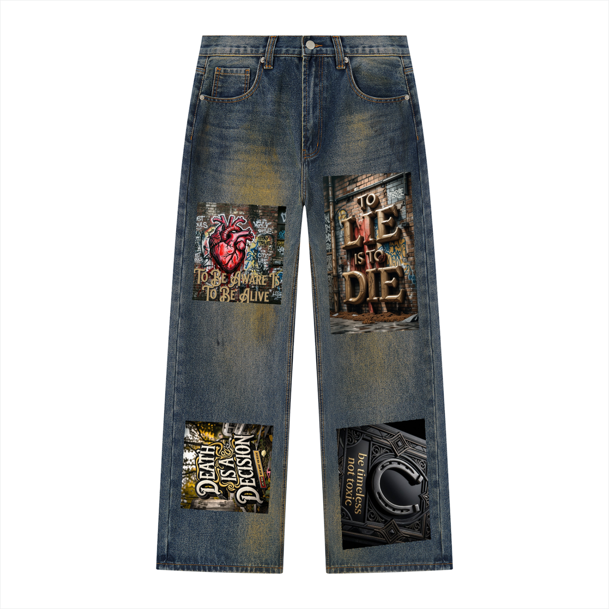 TO BE AWARE (MEN'S SIZES) VINTAGE WASH WIDE LEG DENIM JEANS (470 GSM)