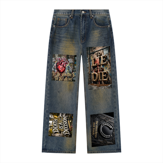 TO BE AWARE (MEN'S SIZES) VINTAGE WASH WIDE LEG DENIM JEANS (470 GSM)