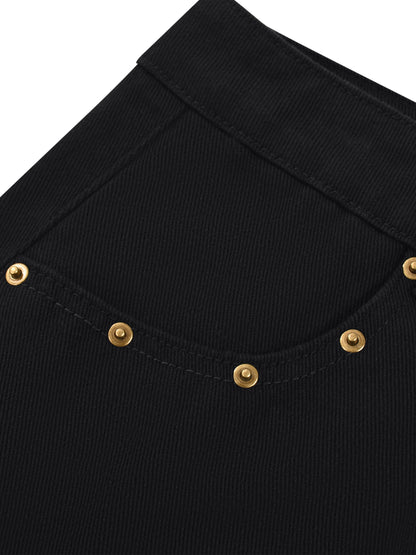 LAUGHING AT YOU (WOMEN'S SIZES) GOLD STUDDED DENIM MINI SKIRT (320 GSM)