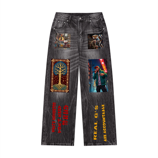 STRAIGHTEN UP (MEN'S SIZING) VINTAGE WASH WIDE LEG JEANS (440 GSM)