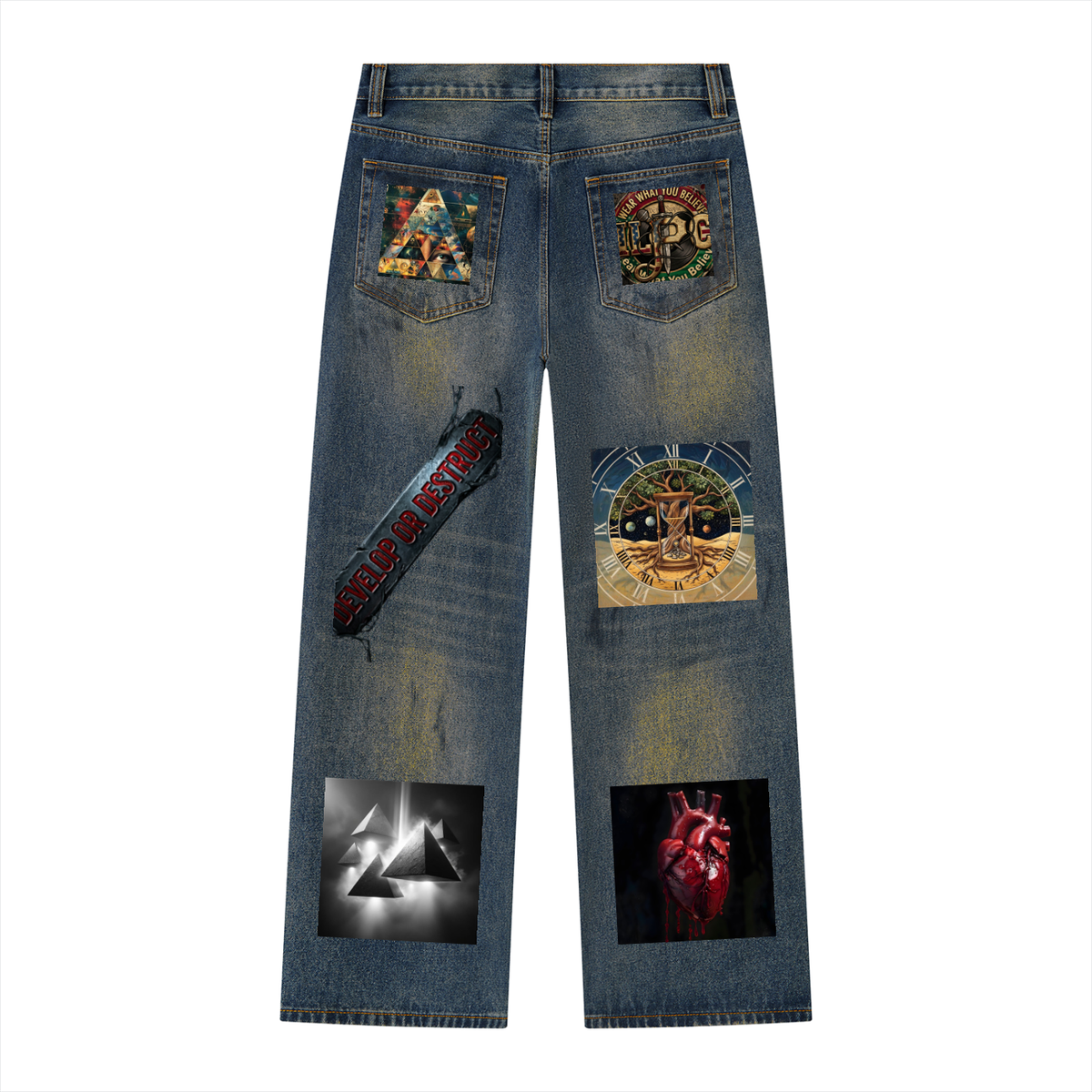 TO BE AWARE (MEN'S SIZES) VINTAGE WASH WIDE LEG DENIM JEANS (470 GSM)