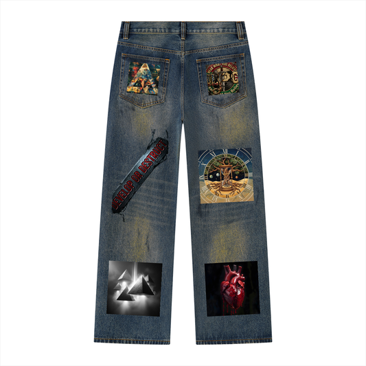 TO BE AWARE (MEN'S SIZES) VINTAGE WASH WIDE LEG DENIM JEANS (470 GSM)
